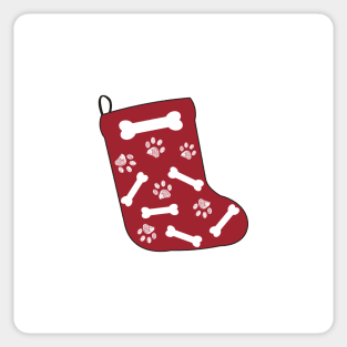 Red Christmas sock with white doodle paw prints and bones Sticker